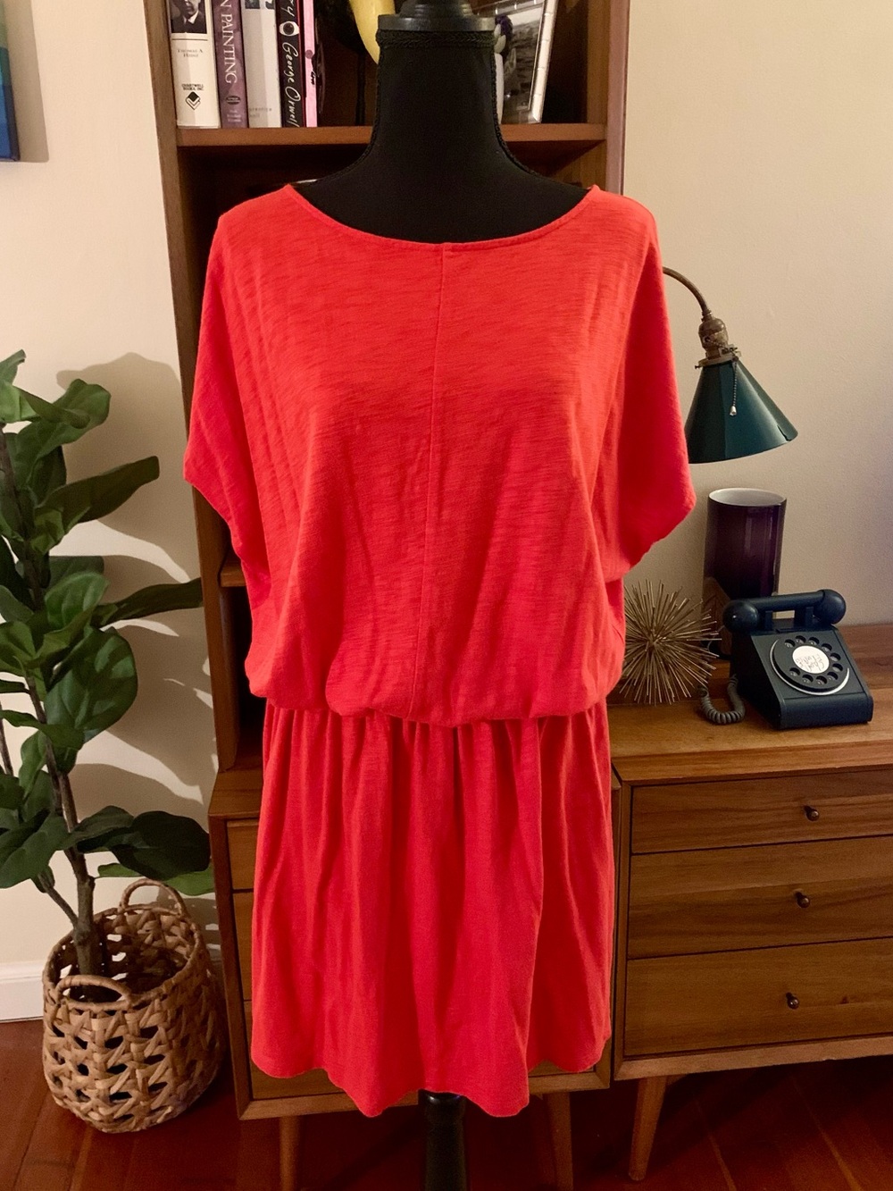 NWOT Lilla P Bright Red/Orange Short Sleeve Blouson Dress